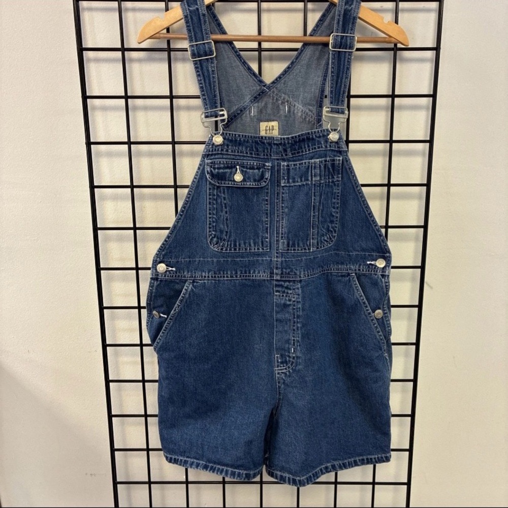 GAP sz M 90’s Dark Blue Denim Short Overalls